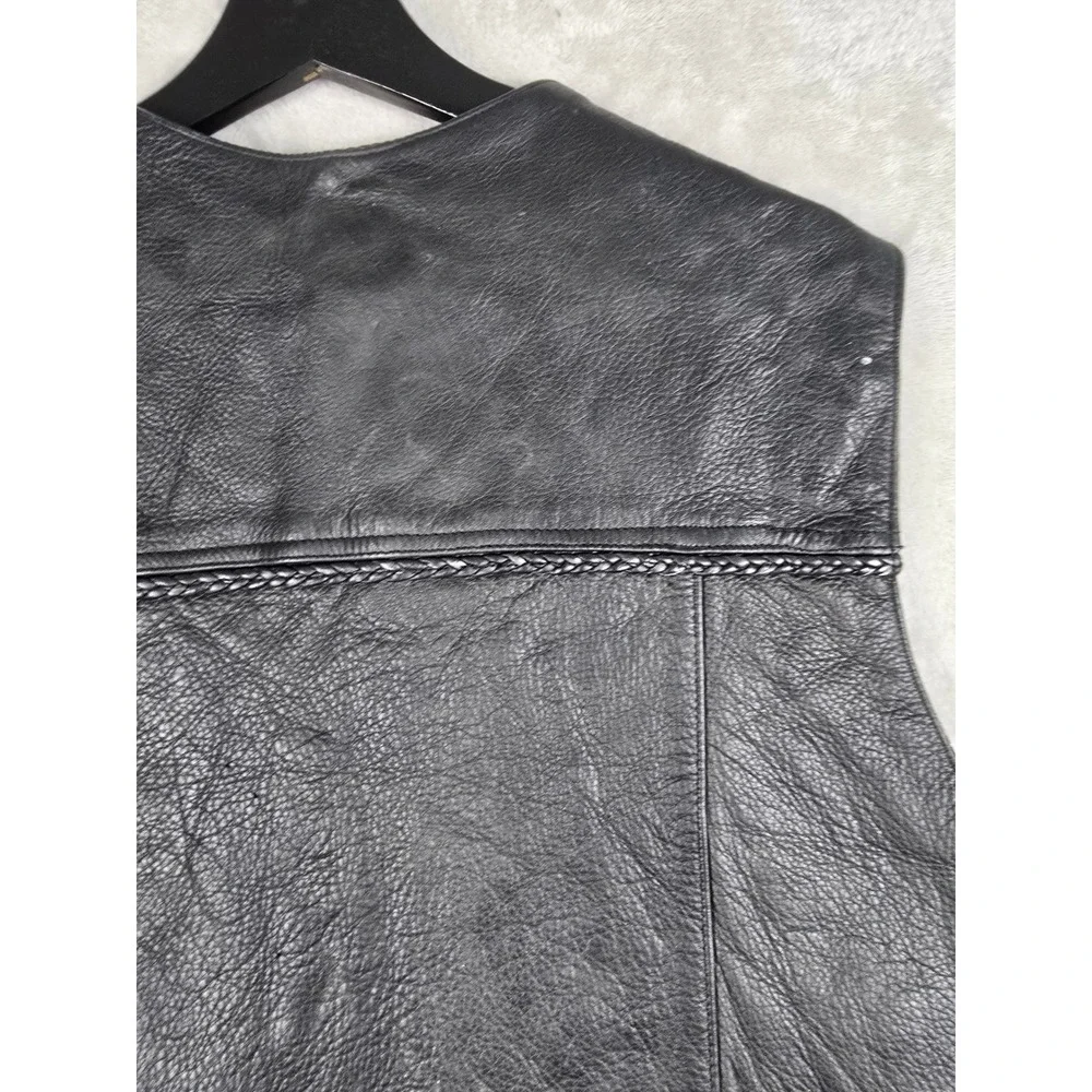 Pro-Rider Premium Leather Biker Vest Mens 50 Black Buffalo Buttons Side Lace Up